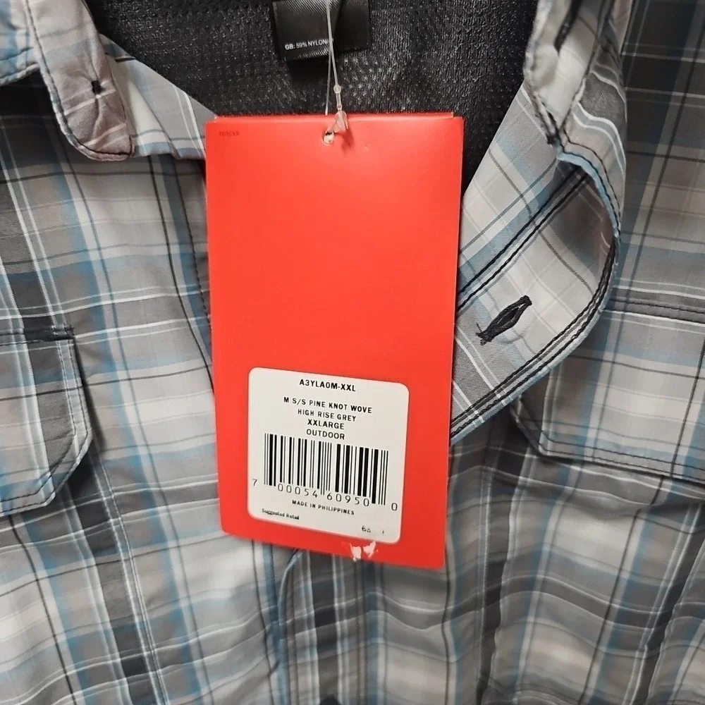 The North Face Shirt Mens XXL Pine Knot Grey Woven Plaid‎ Button Up Short Sleeve